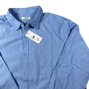 JEKAOYI Button Down Shirt Mens XXL Blue New Linen Blend Long Sleeve CS1028BL
